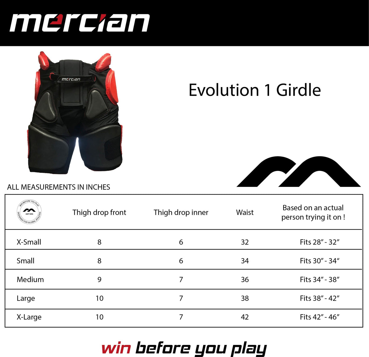 Mercian Evolution 1 Girdle: CA14 : Size Guide
